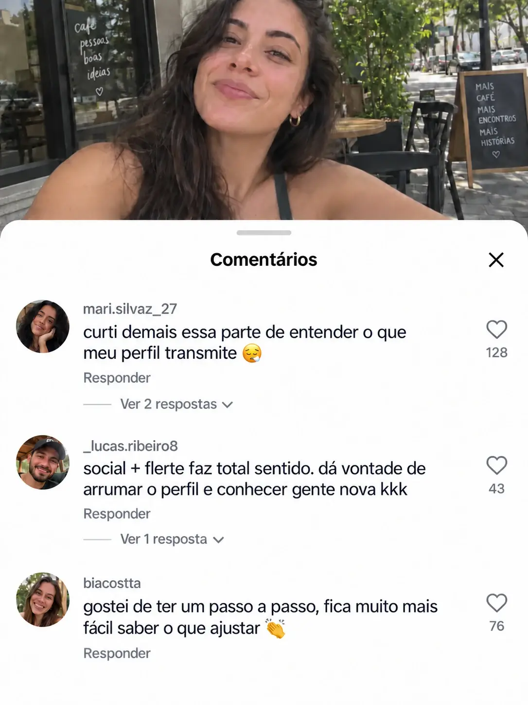 Comentários sobre a impressão social e de flerte do perfil analisado no Atrai.me.